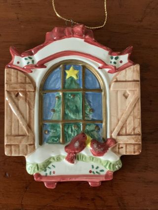 Fitz & Floyd Hand - Painted Ceramic Window Birds Christmas Tree Ornament 1994