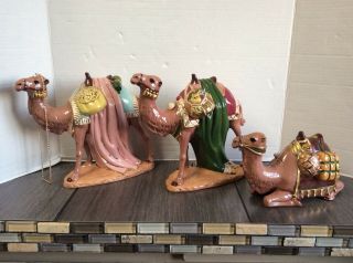 Vintage 1972 Signed Large Nativity Set Holland Mold Ceramic 3 Camels -
