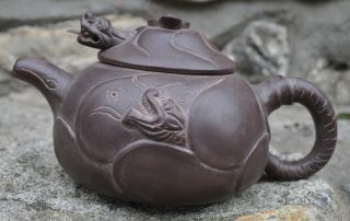 Antique Vintage Chinese Yixing Teapot With Moveable Dragon Head & Tongue