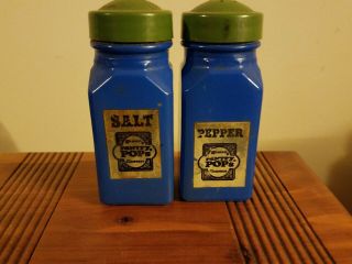 Vintage 70s Gemco Pantry Pops Blue Glass Salt & Pepper Shakers