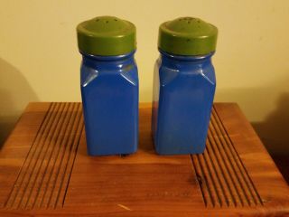 Vintage 70s GEMCO Pantry Pops Blue Glass Salt & Pepper Shakers 2