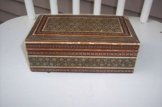 Vintage Inlaid Mother Of Pearl Wooden Box 6 1/2 " X 4 3/4 " X 2 1/2 "