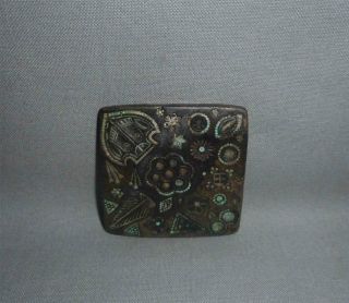 Antique India Top High Aged Bronze Silversmith Mold Stamp With Many Symbols