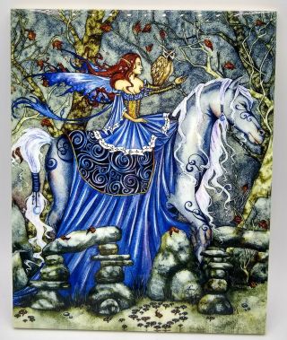 Rare Fantasy Winged Fairy Lady On Horse Ceramic Tile Wall Art Amy Brown 8 X 10