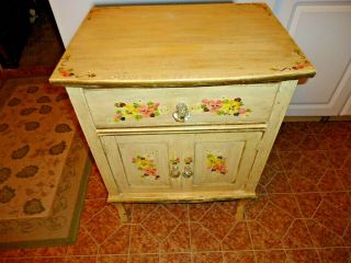 Vintage Painted Wood Cabinet With Drawer & 2 Door Storage Bottom 28 " X21 " X15 " Nr