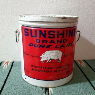 Vintage Sunshine Brand Pure Lard Can Albuquerque Mexico Pig Graphic 20lb Lid