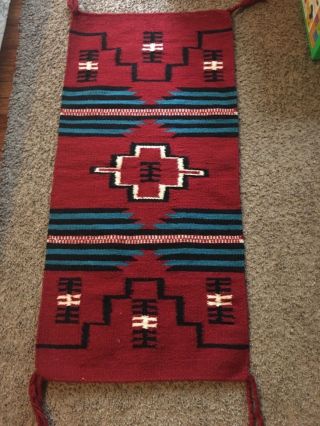 Vtg Hand Woven Zapotec Mexican Wool Rug Oaxaca Aztec Wall Hanging 41x20