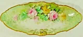 Large Antique/vtg Ginori Italy 14 " Hand Painted Signed Floral Gold Serving Dish