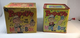 Vintage Mattel 1953 Popeye Jack In The Box,  Tin Lithograph With The Box