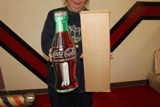 Vintage 1952 Coca Cola Soda Pop 16 " Metal Thermometer Sign W/original Box