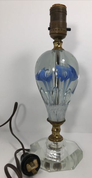 Vintage Art Glass St Clair Paperweight Lamp Blue Flower Design