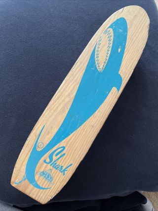 Vintage 1960’s Nash Blue Shark Sidewalk Surfboard Metal Wheels Wooden Skateboard