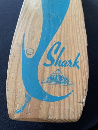 Vintage 1960’s Nash Blue Shark Sidewalk Surfboard Metal Wheels Wooden Skateboard 3