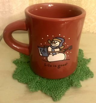 Life Is Good Snowman W/ Shovel Guitar Burnt Red Coffee Cup Mug Do What You Like