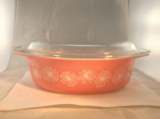 Vintage Pyrex " Pink Daisy " 045 2.  5qt Casserole Dish