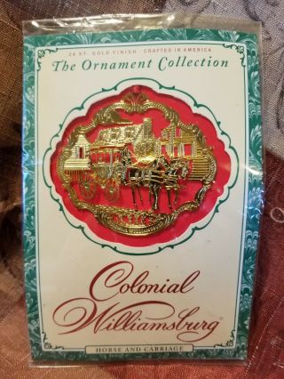 Colonial Williamsburg Horse And Carriage 24 Kt Gold Finish Metal Ornament 3 "