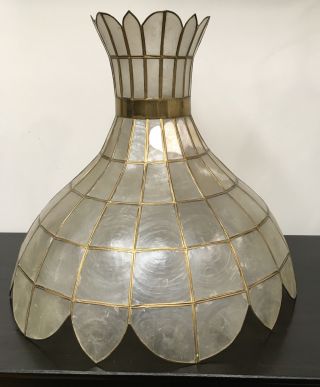 Vintage Large Capiz Shell Art Scalloped Lamp Shade 18”x15” Gold Guild