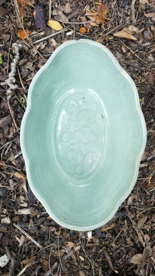 Antique Chinese Qing Celadon Porcelain Footed Bowl 19th C