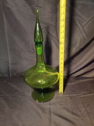 Vintage Blenko 6212 Mid Century Modern Green Footed Glass Decanter with Stopper 3