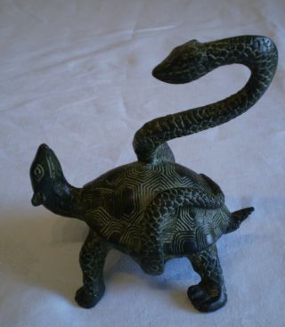 Chinese Bronze Figure Of A Snake Curling Round A Turtle