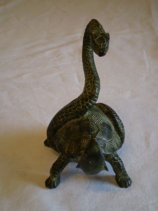 CHINESE BRONZE FIGURE OF A SNAKE CURLING ROUND A TURTLE 3