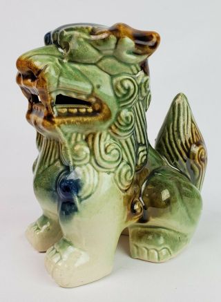 Vintage Chinese Asian Glazed Ceramic Foo Dragon Lion Temple Guardian Dog Statue