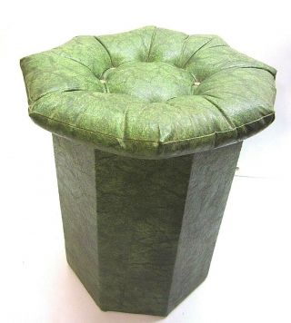 Vintage Green Ottoman Storage Hassock Pouf Seat Old Retro Groovy Mod Hippie