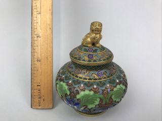 Vtg Cloisonne Enamel & Gilt Bronze Urn,  Vase,  Jar W/foo Dog Lid Estate Find Nr