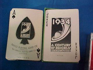 2 Orig 1933 - 34 CHICAGO WORLDS FAIR Souvenir DECKS Of PLAYING CARDS 3