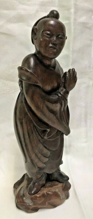 Antique Vintage Fine Wood Carved Asian Praying Buddhist Monk