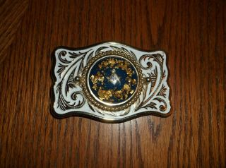 Vintage Freemason Masonic Belt Buckle,  Gold Flake Encased In Plastic