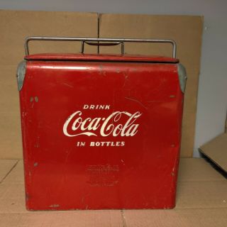 Vintage Metal Coca Cola Cooler With Bottle Opener,  Drain Plug And Tray Insert