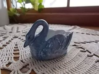 Pretty Vintage Blue Glaze Porcelain Swan Open Salt Cellar Japan Flower Marking