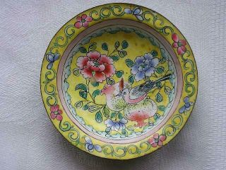 Small Antique Chinese Canton Enamel Plate 1900 - 20 Handpainted 2921