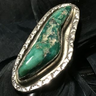 Large Vintage Estate Sterling Silver Green Turquoise Native Pinky Ring Sz 3.  5