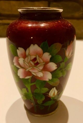 Vintage Japanese Red " Ginbari " Cloisonne Vase 4 3/4 " Handmade Red Pigeon Blood