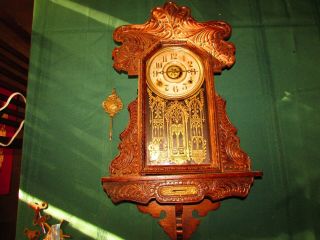 Oak Vintage Ingraham Wall Clock 27 1/2 X 14 1/4 Inches
