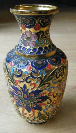 Vintage Chinese Cloisonné Brass Enamel Vase Lotus 6 " Tall