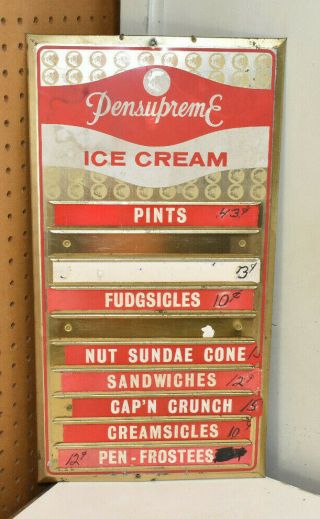 L898 Vintage Pensupreme Ice Cream Metal Flavor Board Sign Lancaster Pa