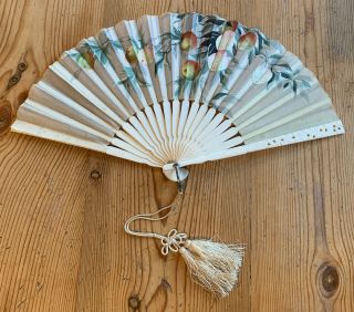 Antique Japanese Embroidered Bone Fold Out Fan