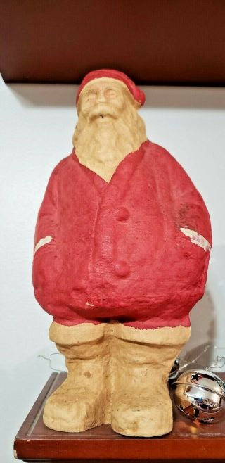 Antique Pressed Cardboard Santa Candy Container Vintage Christmas 1940 - 50s
