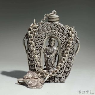 Collect Chinese Miao Silver Hand - Carved Buddhism Kwan - Yin Delicate Snuff Bottle