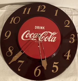 1950s Vintage Coca - Cola 18 " Round Metal Clock It Keeps Good Time