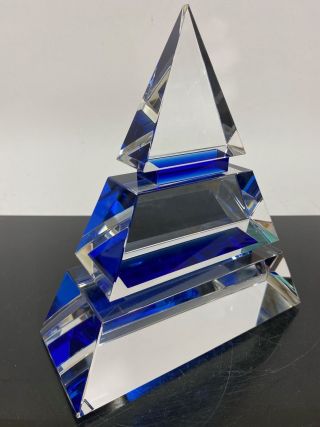 Vintage Rare Faceted Cobalt Blue Pyramid Paperweight Art Glass Statue Sculpture
