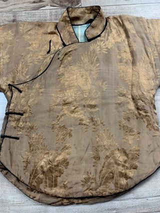 Rare Antique Chinese Qing Dynasty Child’s Silk Winter Robe With Gold Embroidery 2
