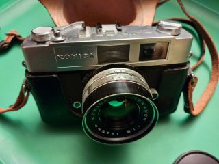 Vintage Black Konica Auto S2 35mm Film Camera W/ 45mm Lens & Leather Case