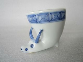 Antique Chinese Blue & White Hand Painted Porcelain Dragon Cup