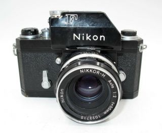 Vintage Black Nikon Camera Body W/ Ftn Photomic Finder & 50mm F2 Prime Lens.