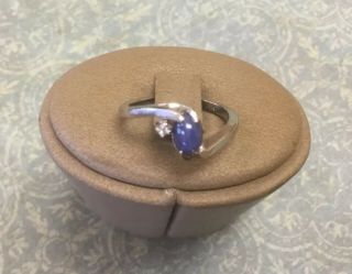 Vintage 10k White Gold Ladies Synthetic Blue Star Sapphire And Diamond Ring