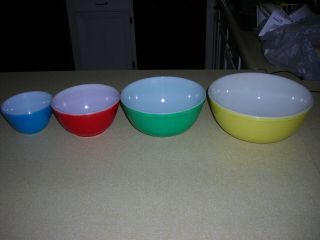 Set Of 4 Vintage Pyrex Nesting Mixing Bowls 401 402 403 404 Primary Colors